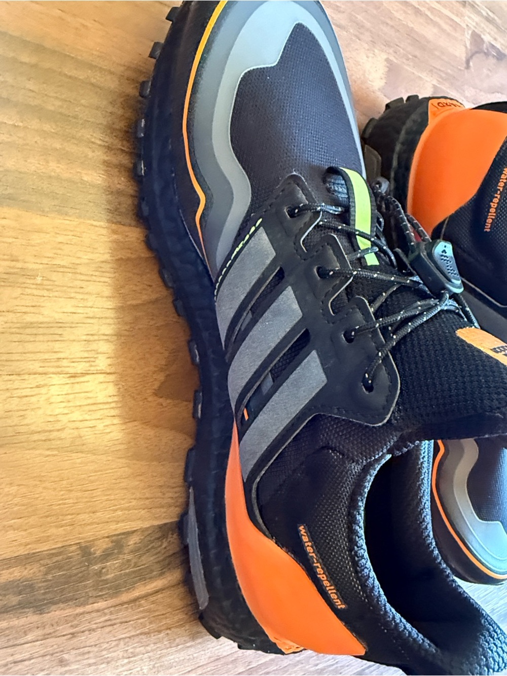 adidas Black Sneakers with Orange Trim and Neon Green Insole - Picture 5 of 11